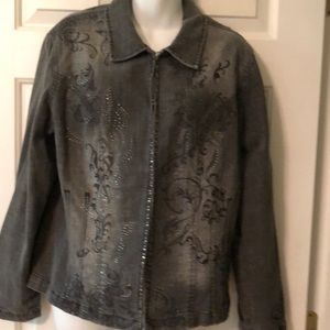 Chico’s Platinum Jean Jacket With Embellishments.